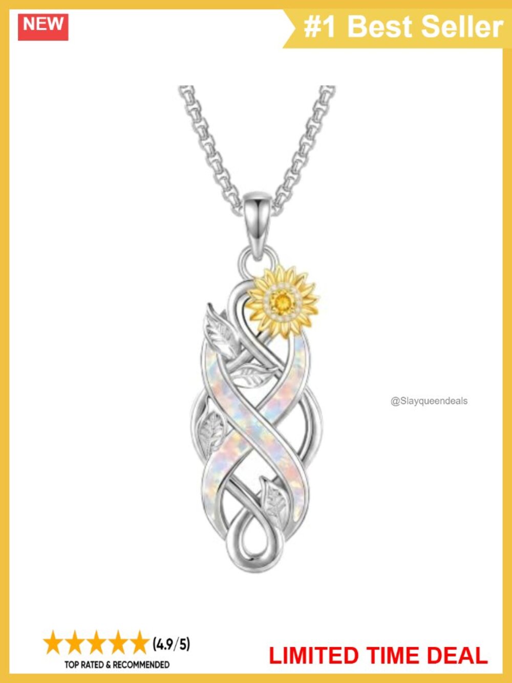 925 Sterling Silver Celtic Knot Infinity Pendant Necklace Opal Sunflower Irish